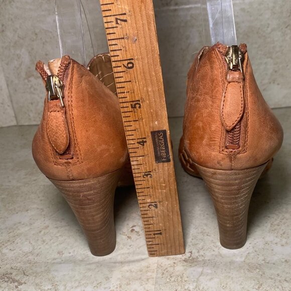 Franco Sarto Womens Tan Leather Peep-Toe Heels Back Zipper Western Boho - Picture 4 of 10